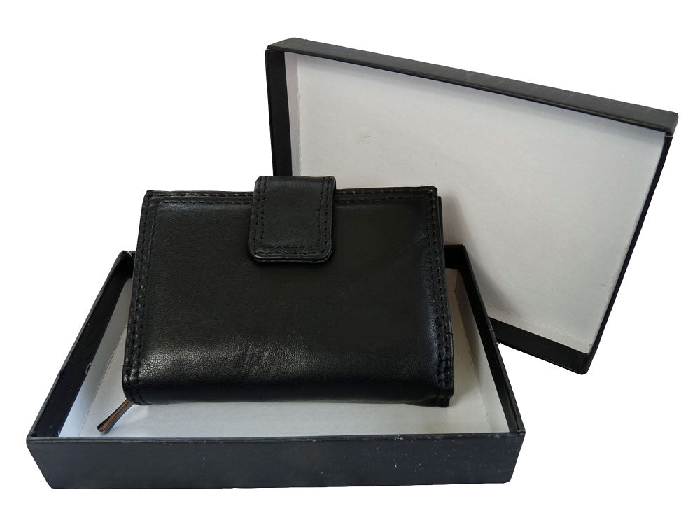Black Leather Purse Zipped Coins Section QL116