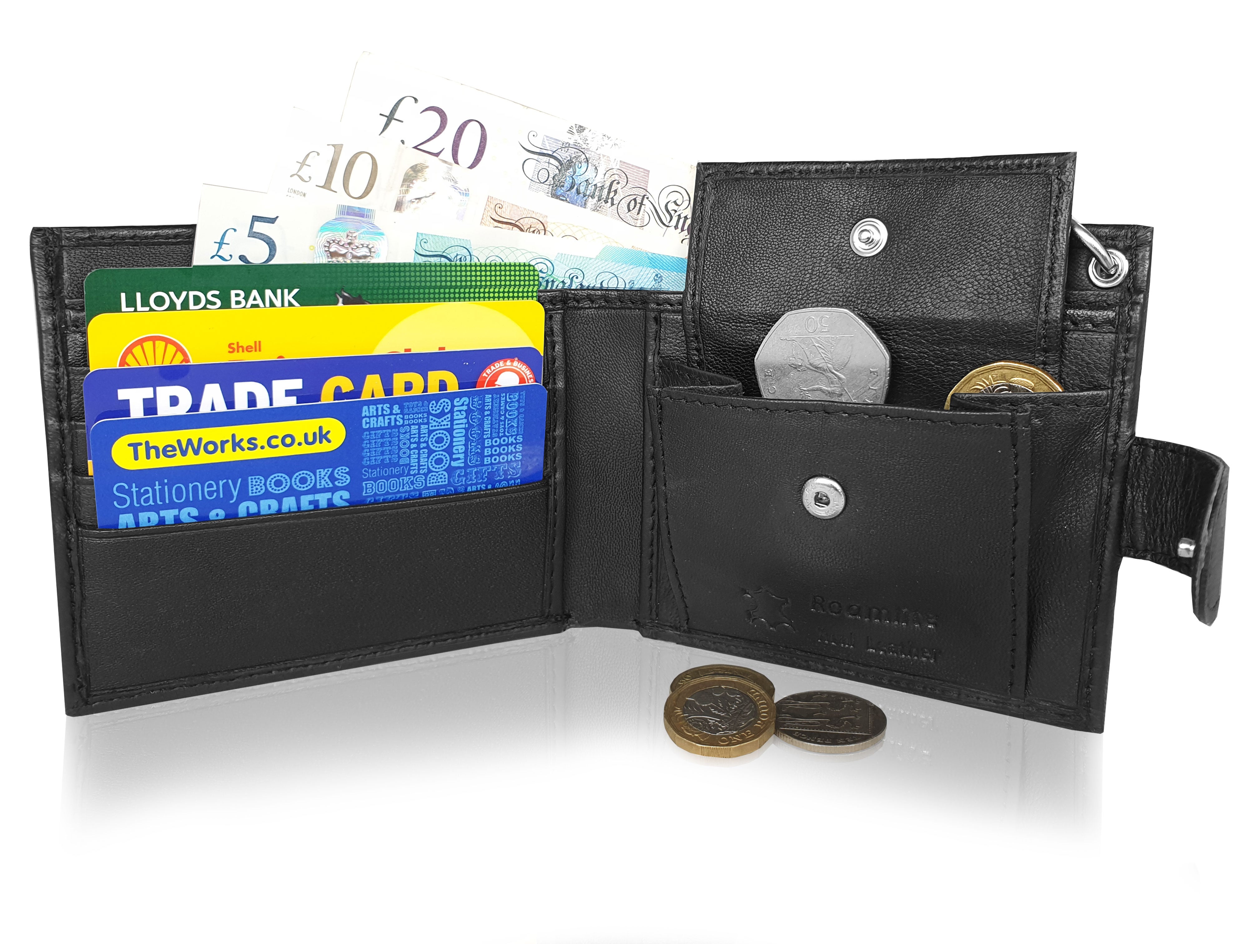 Leather Men's Chained Wallet, RFID Protected Card Slots, Coin Pocket - Mans Gift